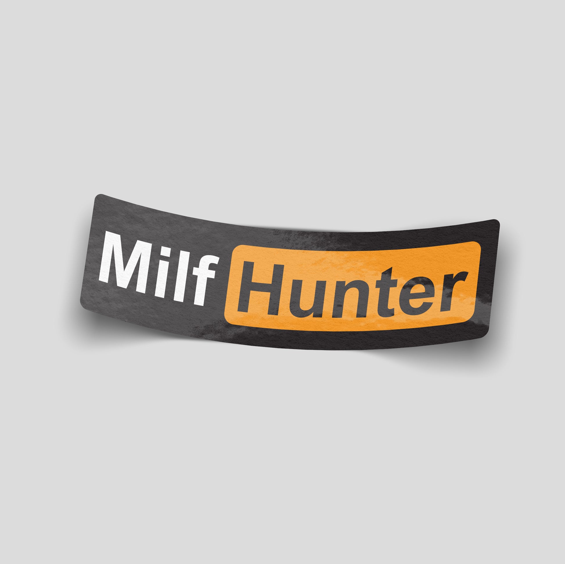 Milf Hunter adult site parody logo funny car sticker, bold UK novelty car sticker by Blum Decals