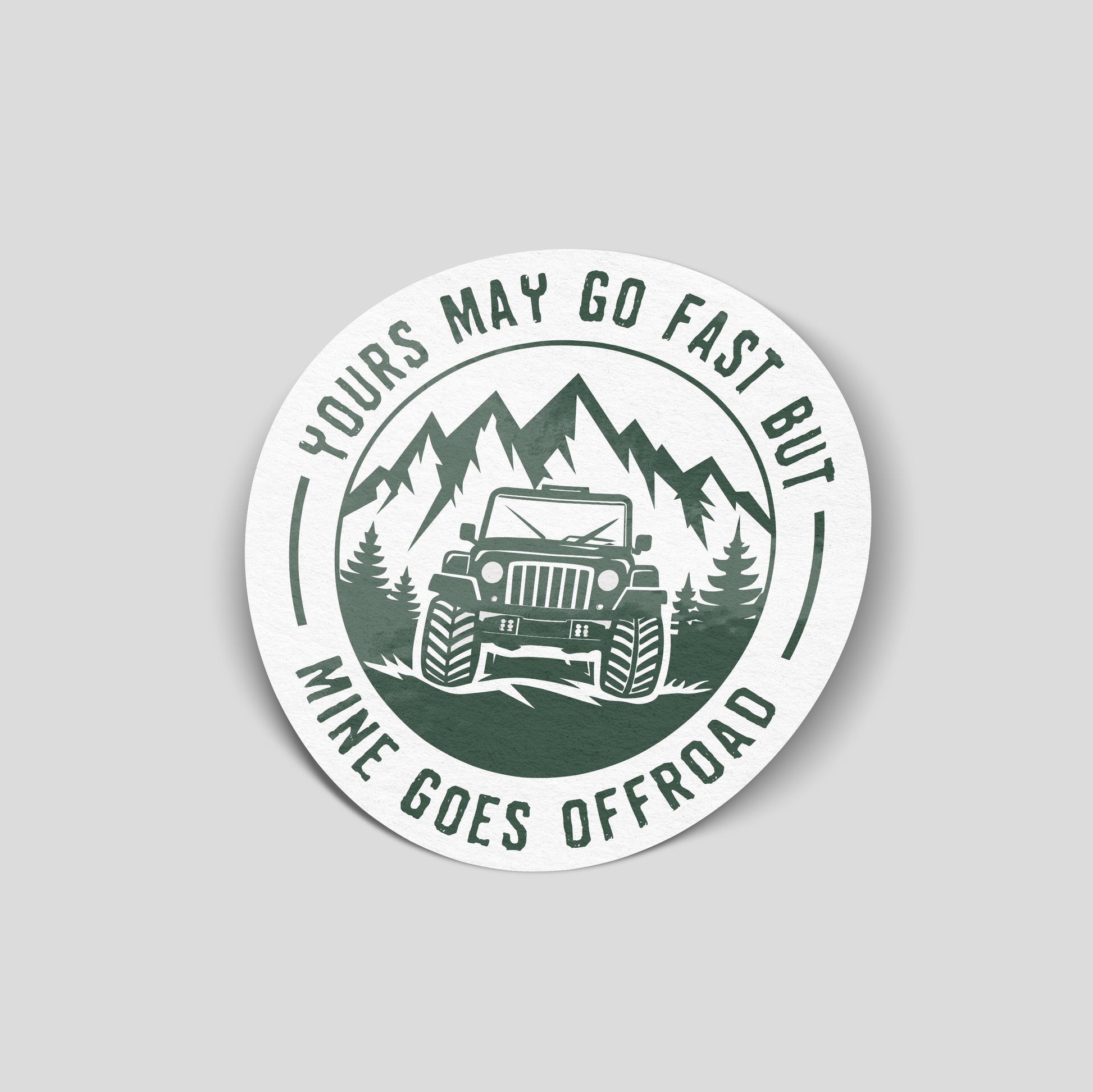 Mine goes offroad 4x4 mountain scene funny car sticker, UK off-road vehicle humour vinyl by Blum Decals