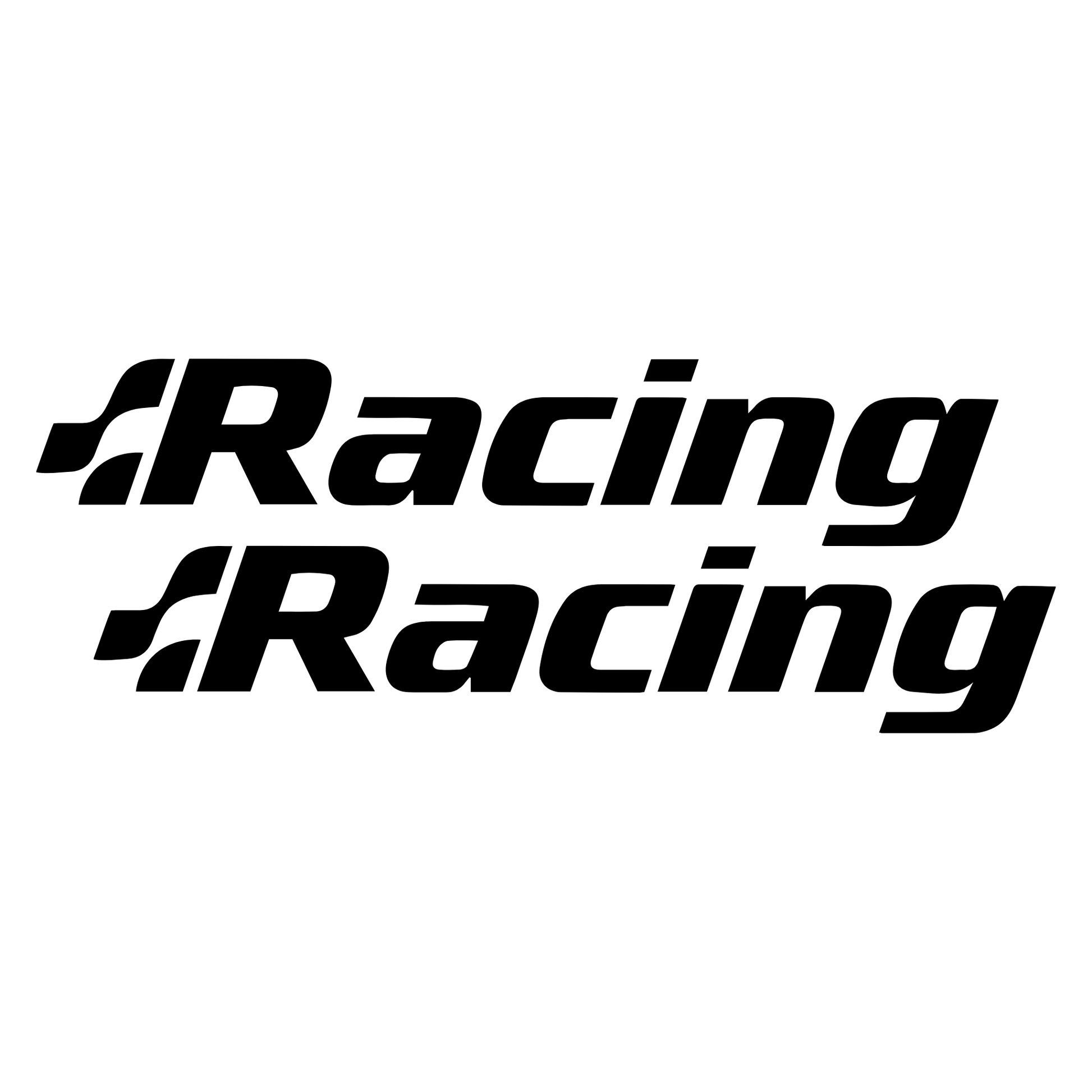 High-quality twin pack of vinyl car decals with the word 'Racing' in a bold, motorsport-style text font, perfect for adding a dynamic, race-inspired look to your vehicle.