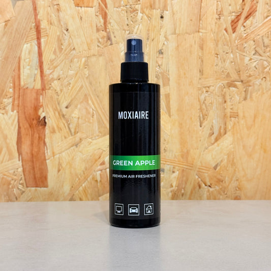 Moxiaire Green Apple Premium Spray Air Freshener bottle on white background