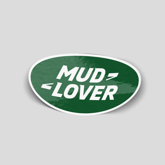 Mud lover green oval badge funny car sticker, UK off-road car culture vinyl by Blum Decals