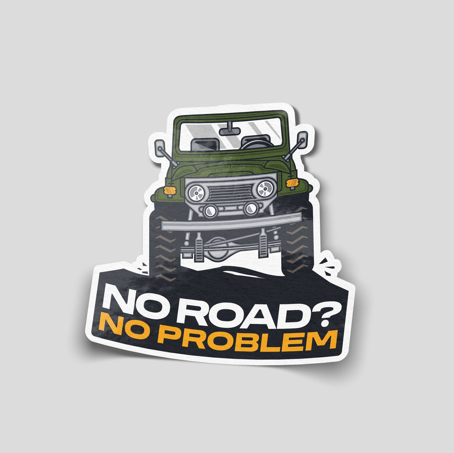 No road no problem off-road vehicle illustration funny car sticker, UK 4x4 humour vinyl by Blum Decals