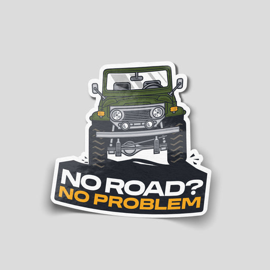 No road no problem off-road vehicle illustration funny car sticker, UK 4x4 humour vinyl by Blum Decals