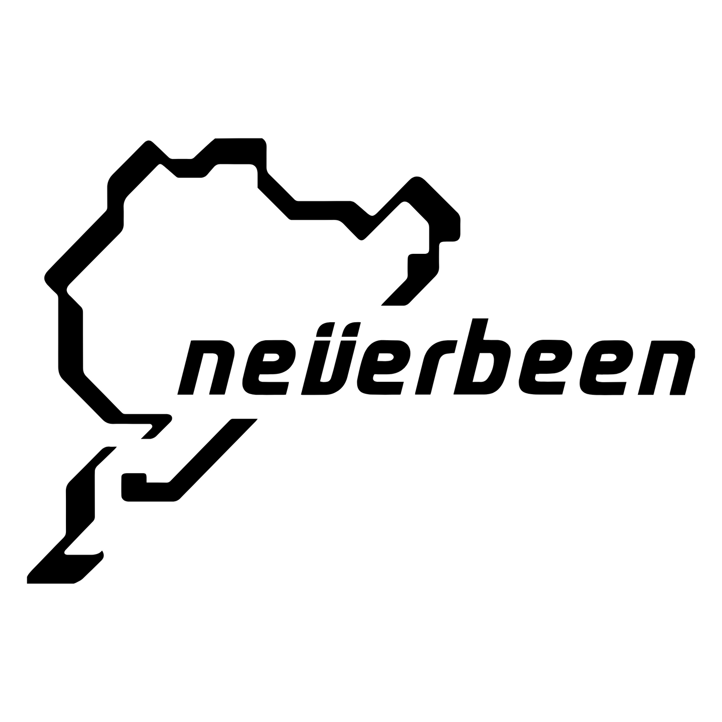 Funny 'NeverBeen' Nurburgring logo sticker, a humorous twist on the iconic track emblem for car enthusiasts who haven't yet visited the Nurburgring. Perfect for adding a playful touch to your vehicle or gear.