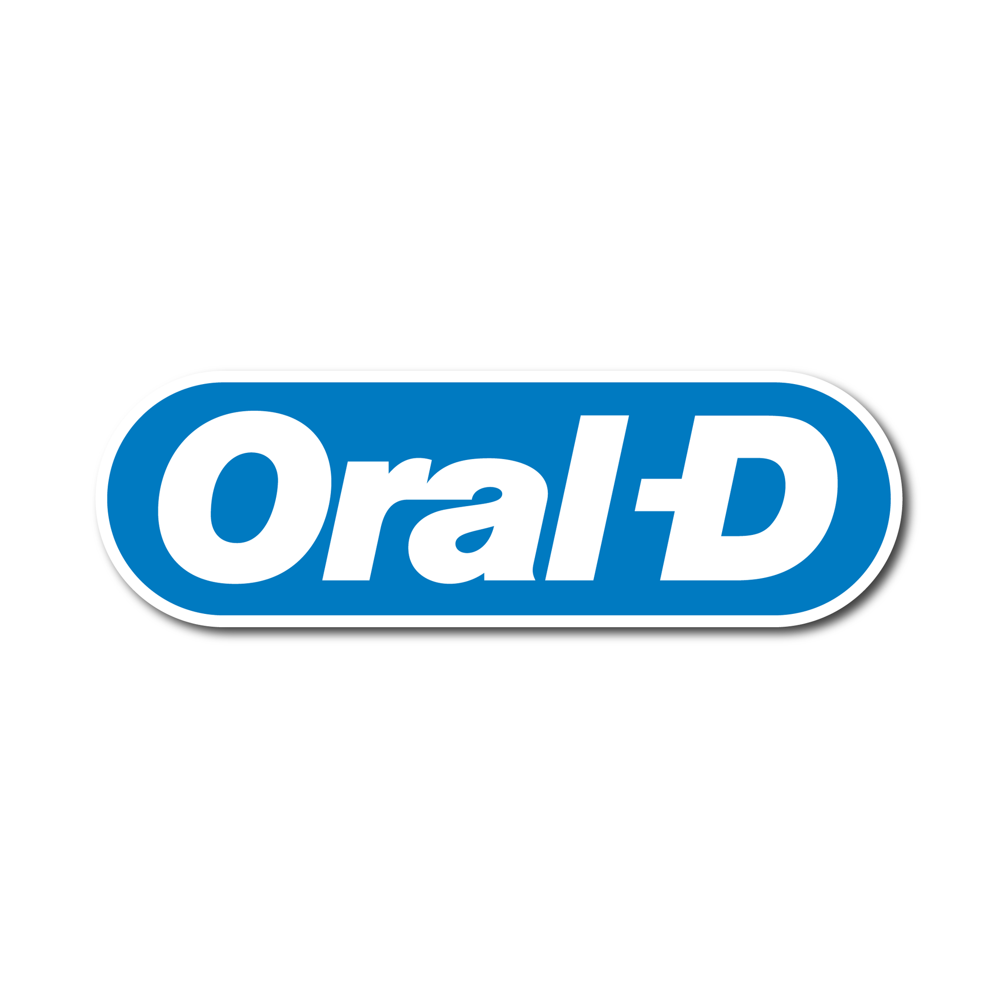 Funny vinyl sticker styled like a dental brand logo with the text “Oral-D” – ideal for cheeky cars, toolboxes, or laptops.