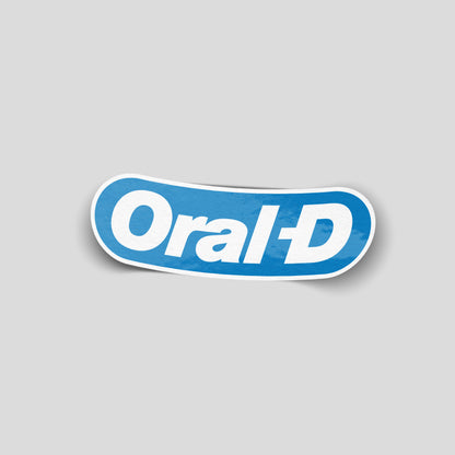 Oral-D style logo parody funny car sticker in blue and white, UK novelty vinyl by Blum Decals