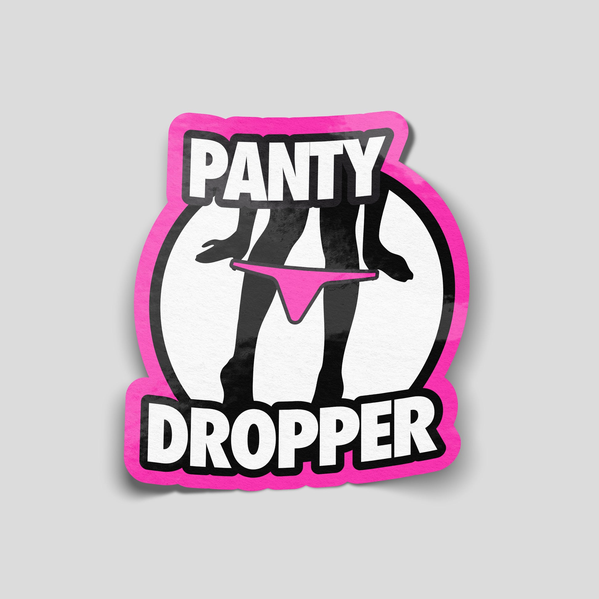 Panty dropper silhouette funny car sticker with pink outline, cheeky UK car humour vinyl by Blum Decals