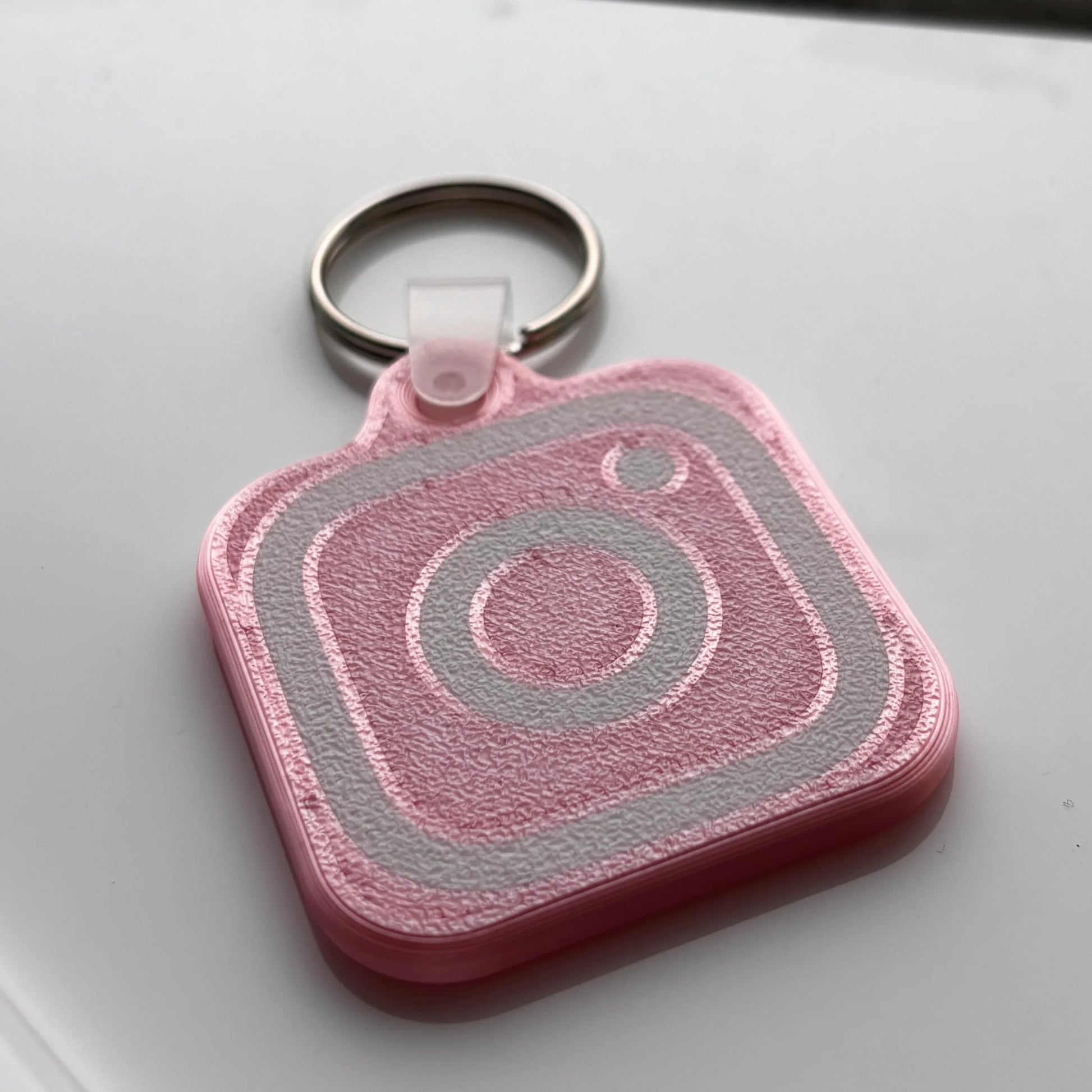 Pink and White 3D-Printed Instagram Logo Keychain with NFC Tap Function