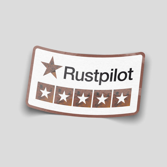Rustpilot parody rating badge funny car sticker, rusty car humour vinyl sticker by Blum Decals UK