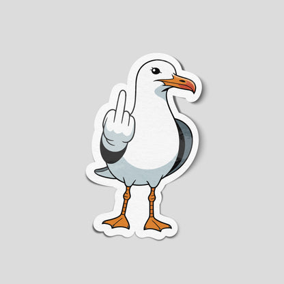 Seagull giving the middle finger funny car sticker, cheeky UK seaside humour vinyl by Blum Decals