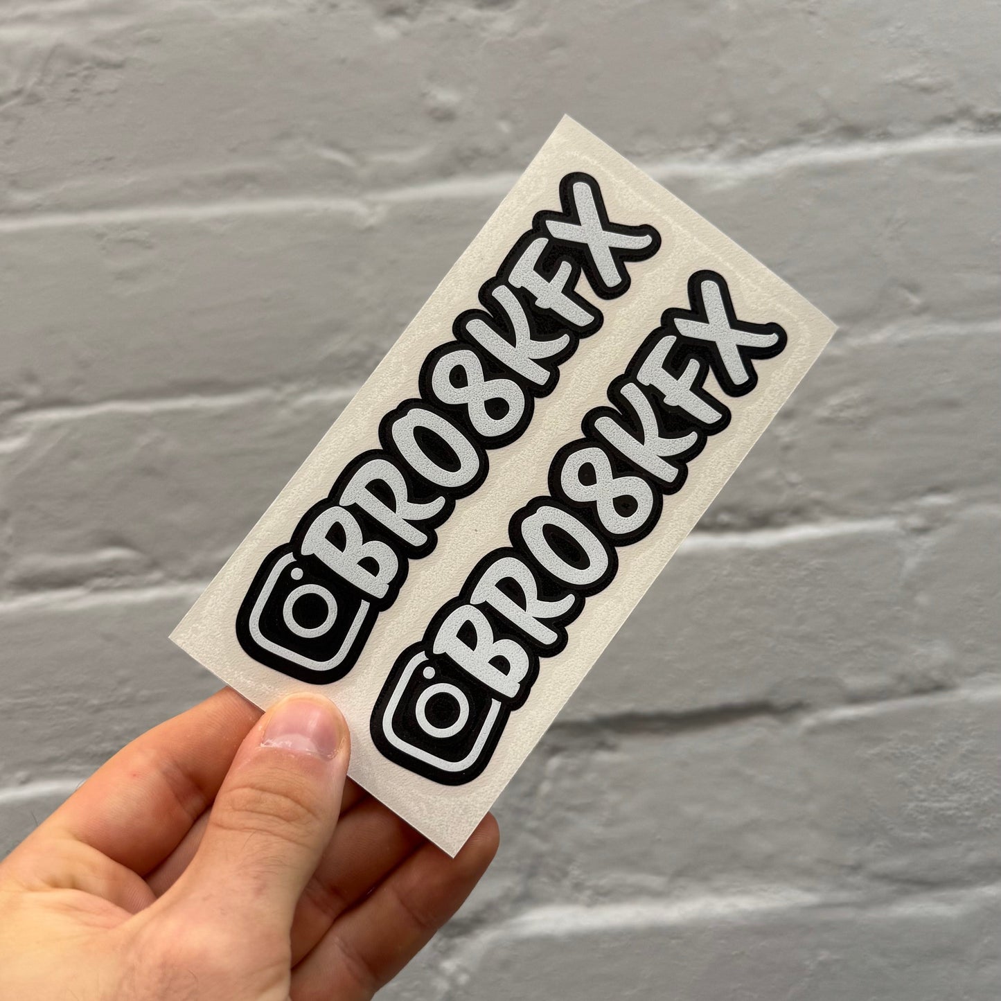 Custom slanted white Instagram handle stickers with Instagram logo, personalised gloss vinyl social media decals for cars