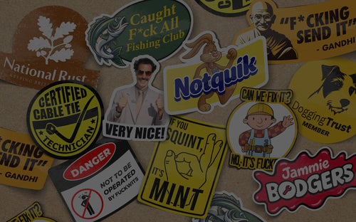 Craft paper art board, with funny slap sticker renders in a collage pattern