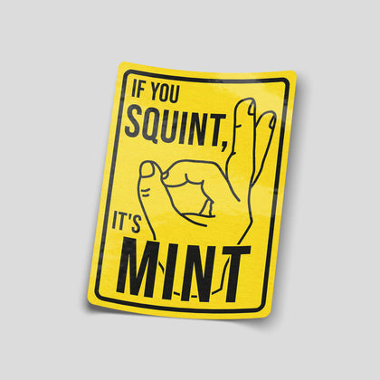 If you squint it’s mint funny car sticker with hand graphic, UK used car humour vinyl by Blum Decals