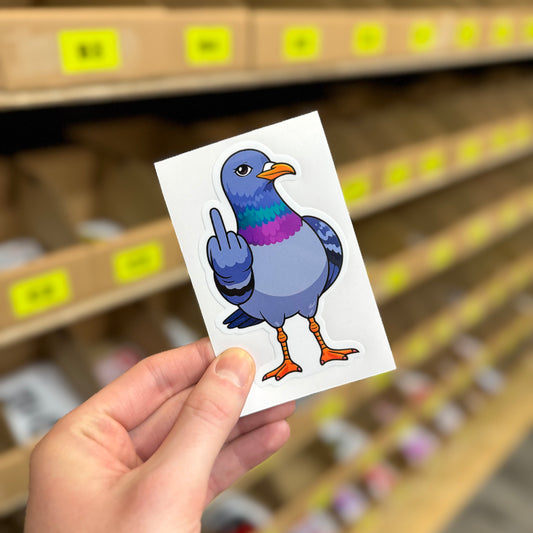 Cartoon pigeon giving middle finger funny vinyl sticker