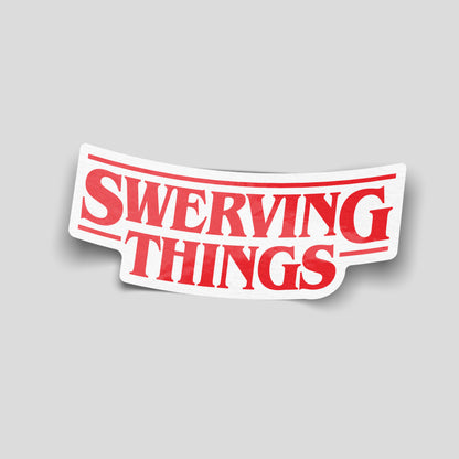 Swerving things bold text funny car sticker, UK automotive humour vinyl sticker by Blum Decals