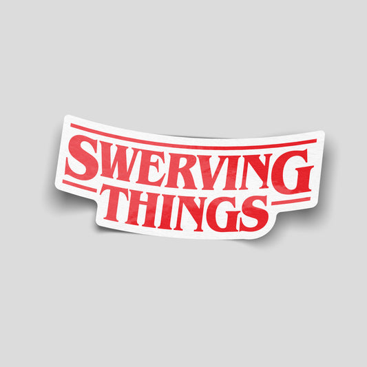 Swerving things bold text funny car sticker, UK automotive humour vinyl sticker by Blum Decals