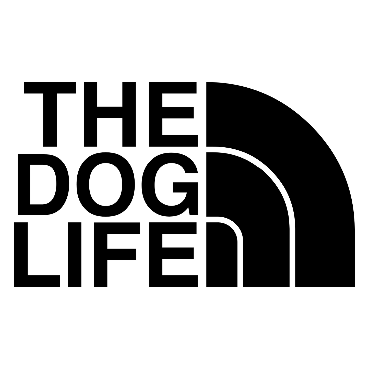 Vinyl decal sticker featuring the phrase 'The Dog Life' in a design inspired by The North Face logo. Bold, stylish lettering with clean lines and a modern aesthetic. Perfect for pet lovers and dog owners who want to show off their passion for dogs with a unique and trendy sticker. Ideal for laptops, water bottles, car windows, and more. Durable, high-quality vinyl material ensures long-lasting use and vibrant colours.