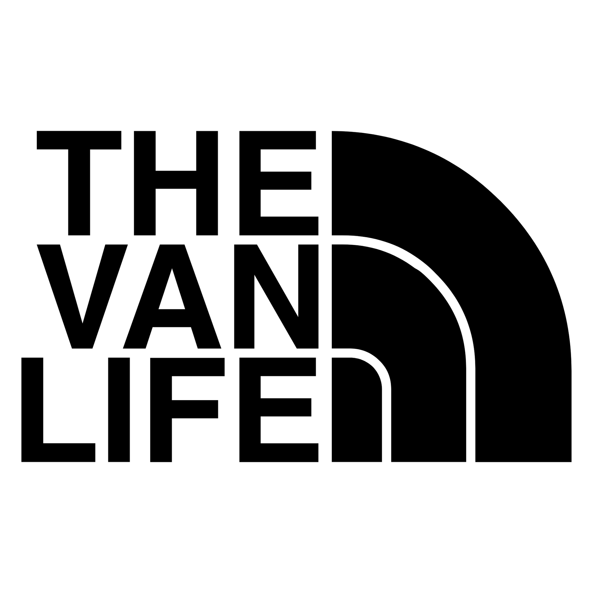 Vinyl decal sticker with the phrase 'The Van Life' designed in the iconic style of The North Face logo. Perfect for adventure seekers and van life enthusiasts, this sticker is displayed in bold, minimalist text that captures the spirit of exploration and outdoor living.