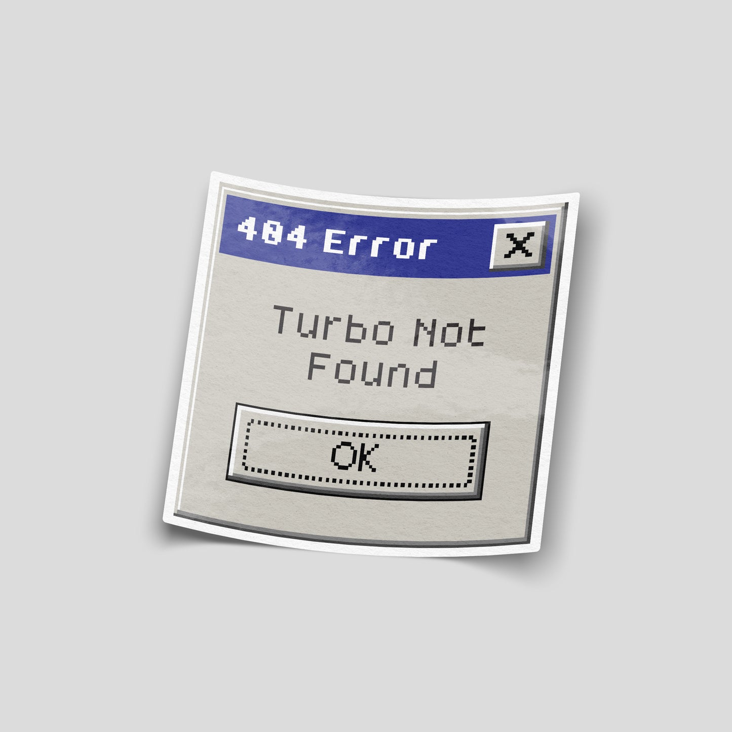 404 error turbo not found funny car sticker, retro computer style UK car humour vinyl by Blum Decals