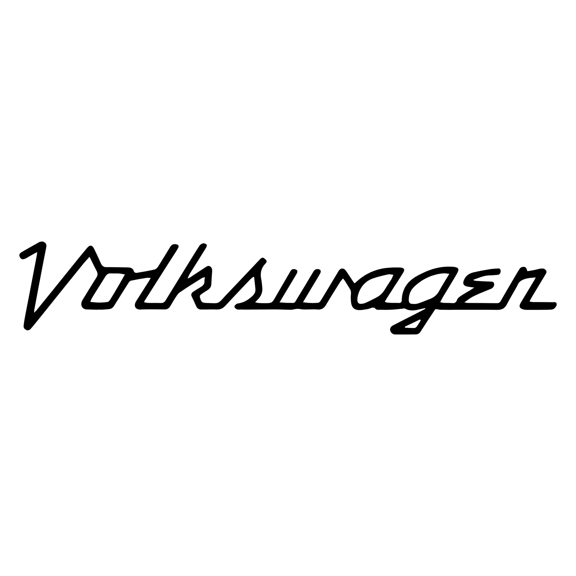 Volkswagen signature vinyl decal featuring the classic, elegant script logo. Ideal for VW enthusiasts looking to add a sleek and authentic touch to their vehicle or gear.