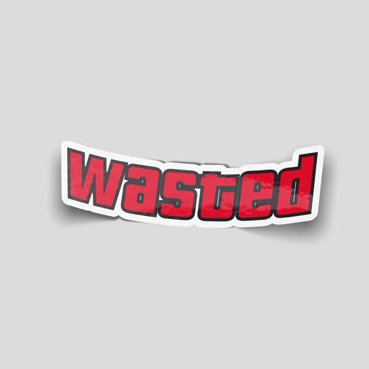 Wasted text design funny car sticker, bold red novelty car sticker for UK drivers by Blum Decals