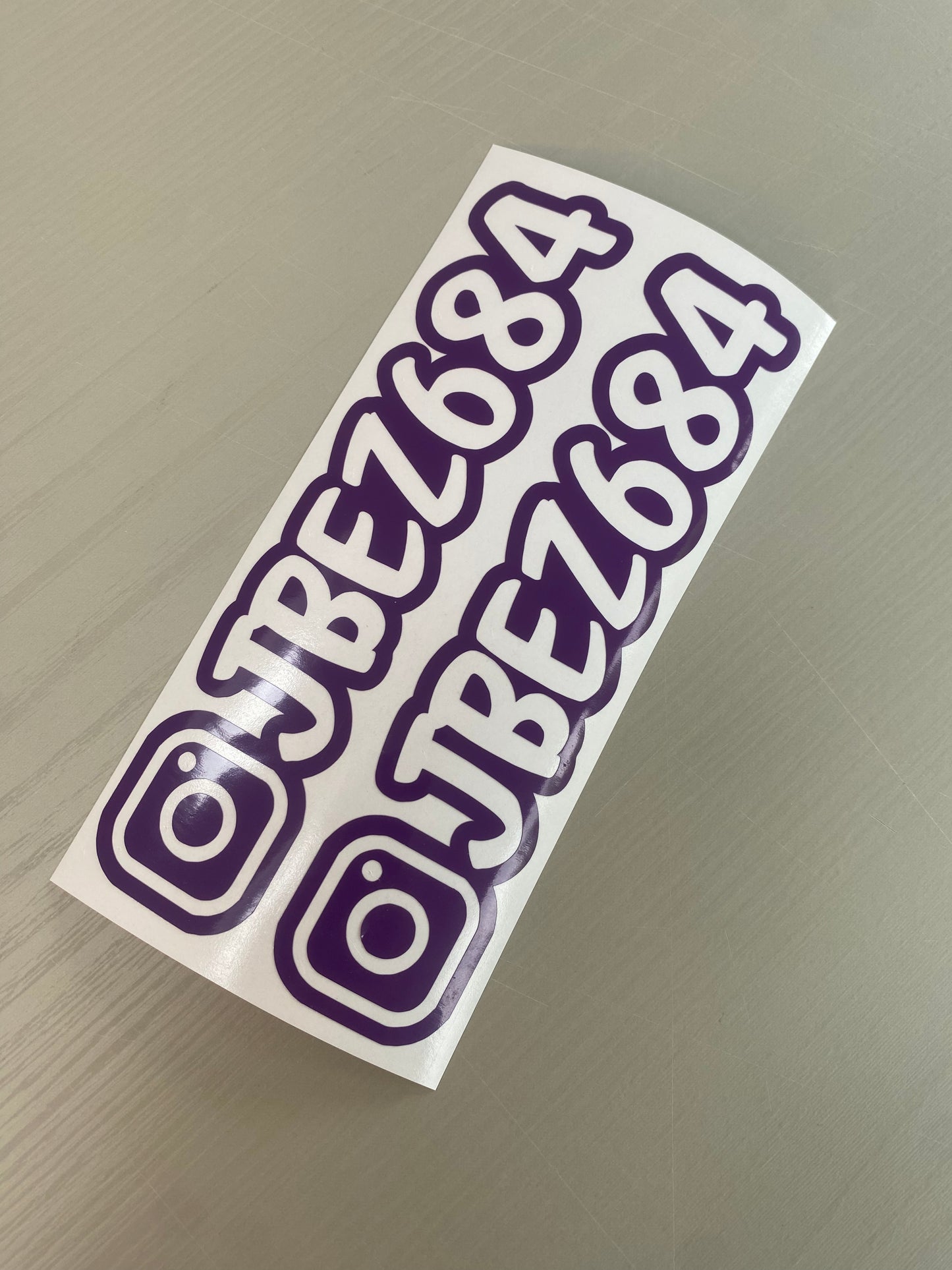 Gloss Purple Vinyl Instagram Tag Sticker with gloss white text