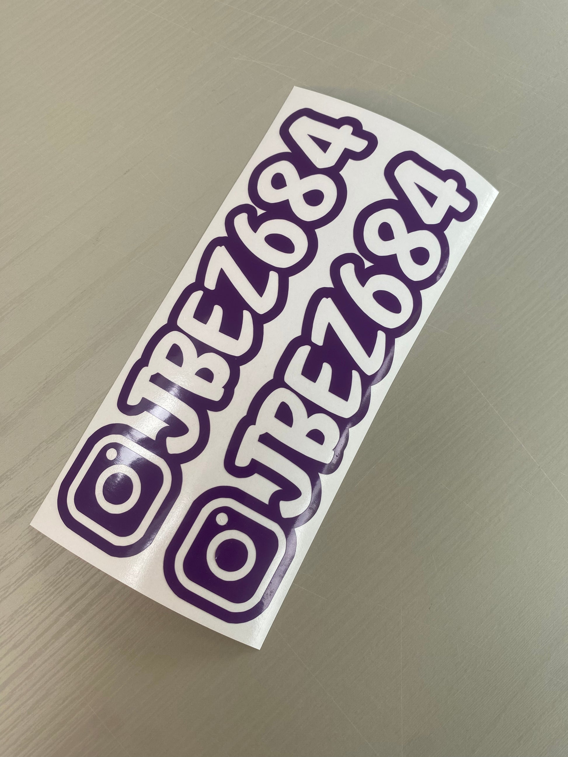 Gloss Purple Vinyl Instagram Tag Sticker with gloss white text