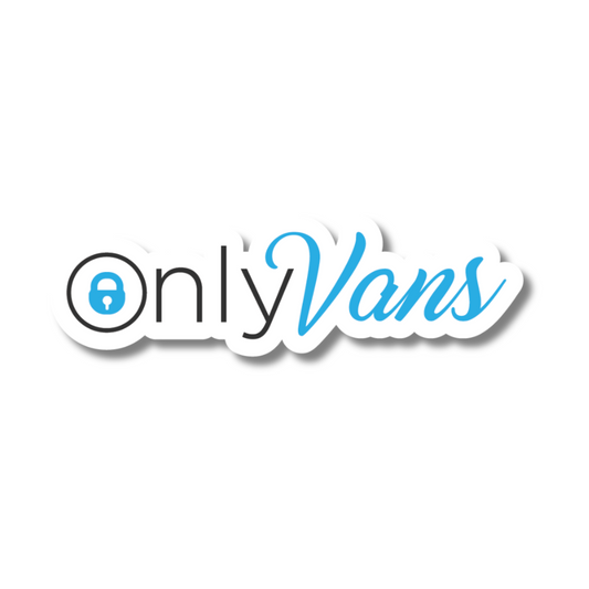 Funny vinyl sticker reading “OnlyVans” in blue and black with padlock icon – perfect for van drivers and trades with a sense of humour.