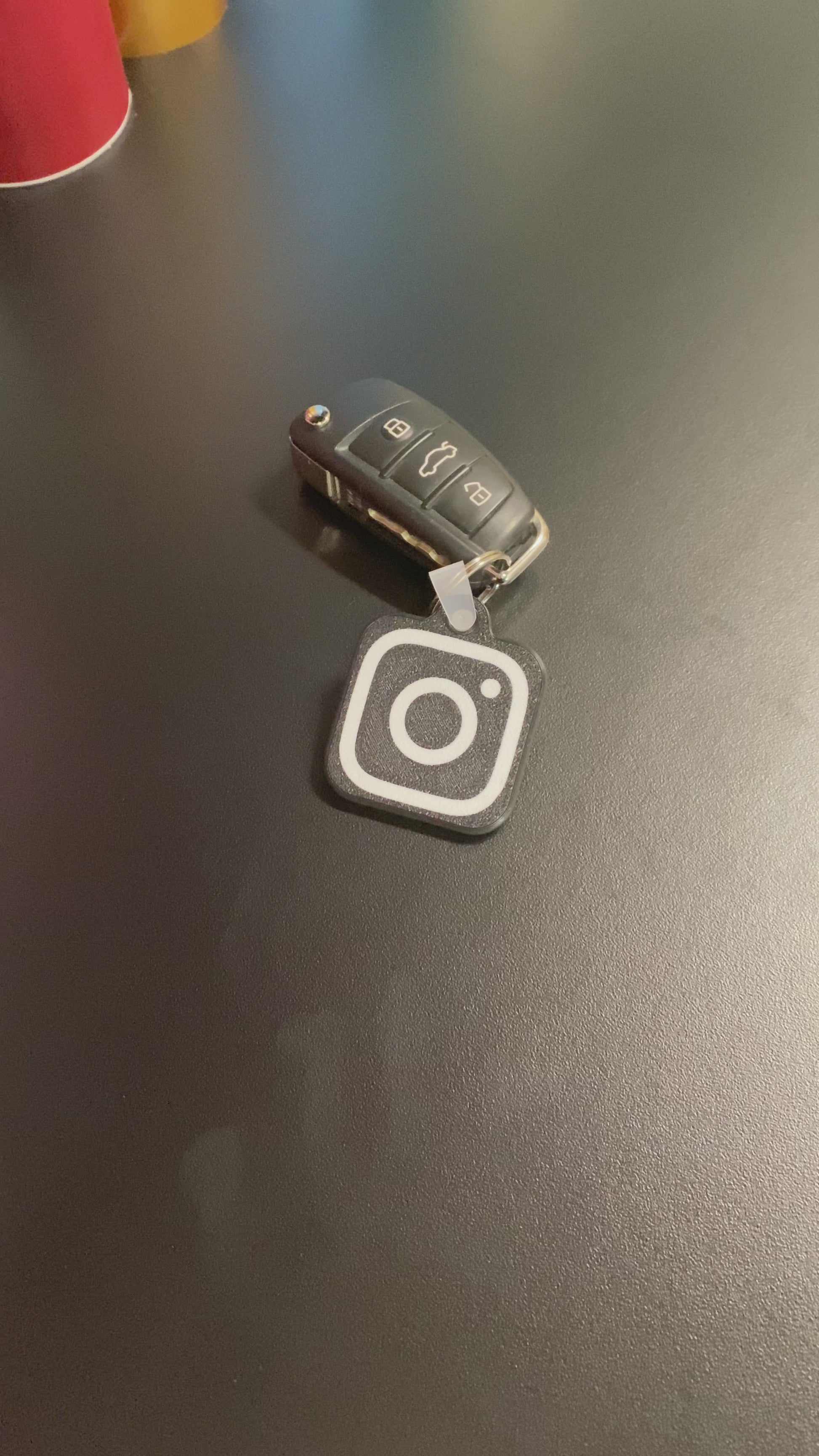 3D-Printed Instagram Logo NFC Keychain Demonstration – Black and White Tap-to-Connect Tag