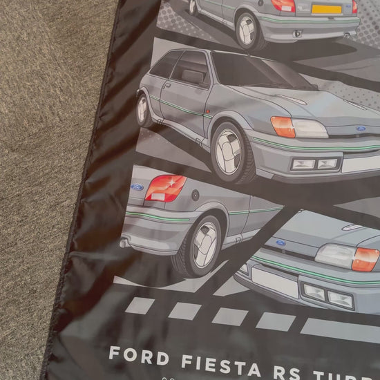 Video showing a Ford Fiesta RS turbo banner, with close ups of the individual details. 